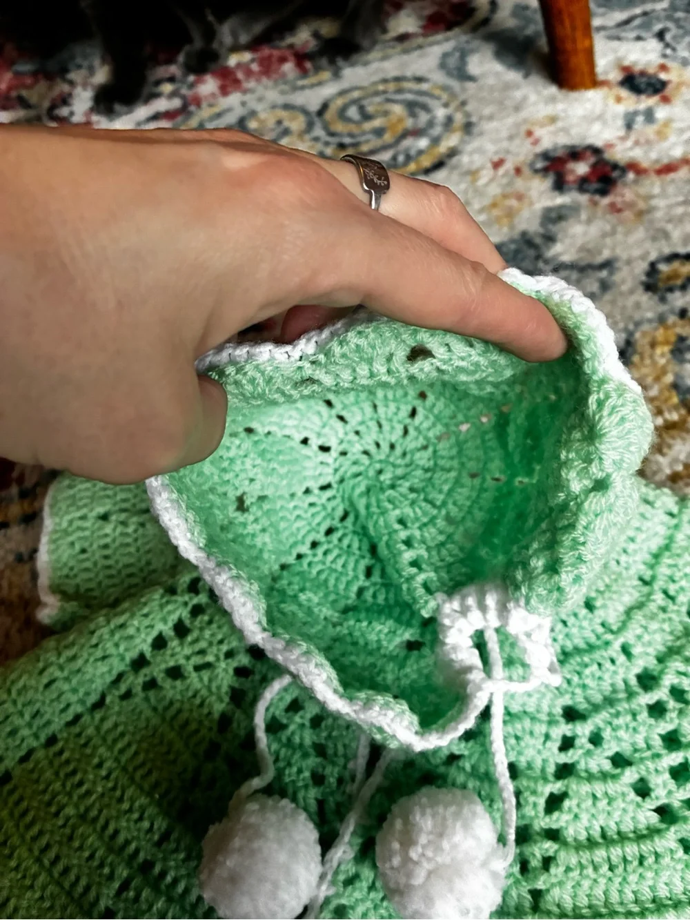 Hand-Crocheted Mint Green Baby Sweater, Bonnet & Booties Set (3-6 months)